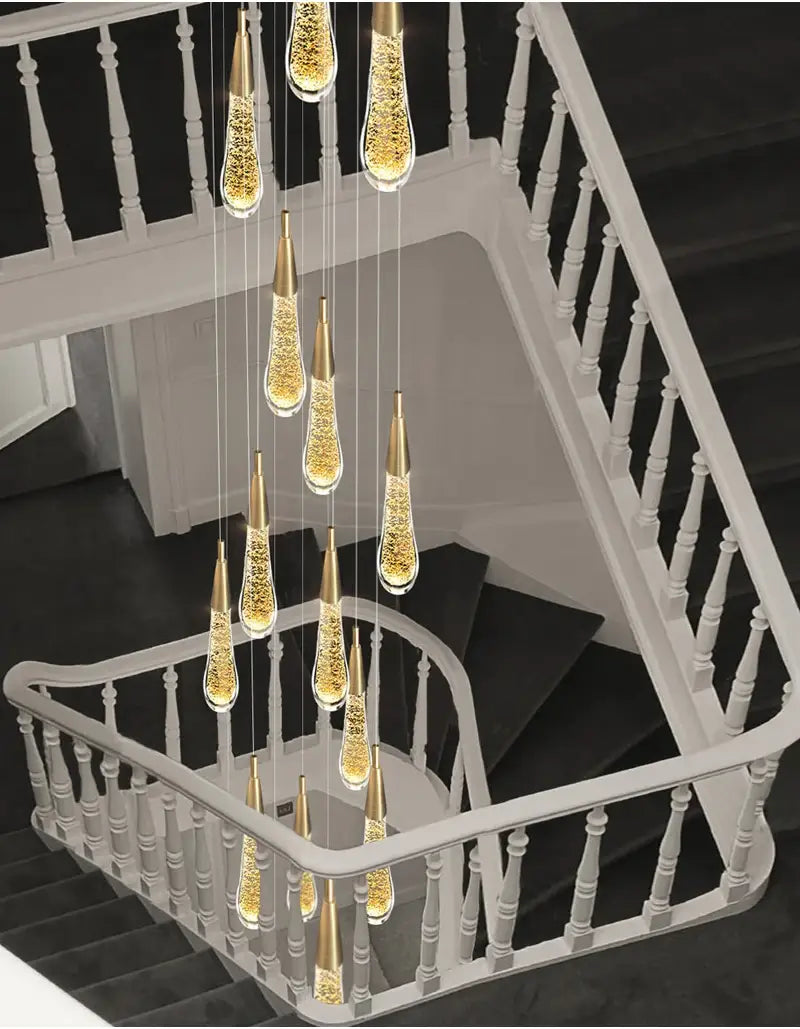 Luxus Lange Gold Kristall Spirale Kronleuchter für Treppe, Wohnzimmer