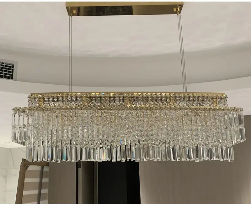 Luxury Hanging Rectangle Crystal Chandelier for Kitchen, Dining