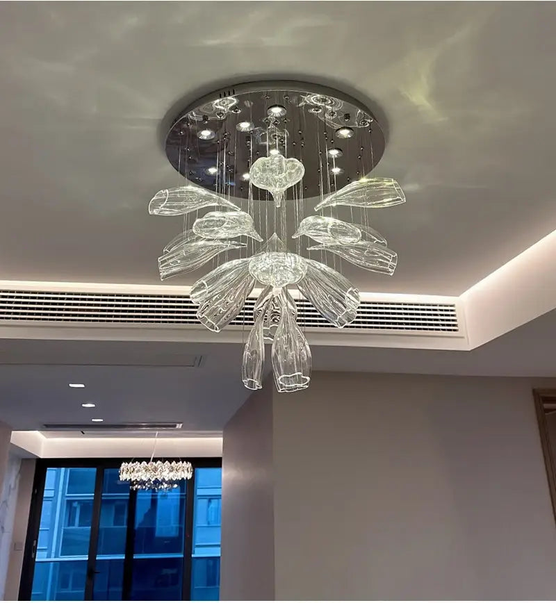 Luxury Hanging Flower Crystal Glass Chandelier for Living, Dining