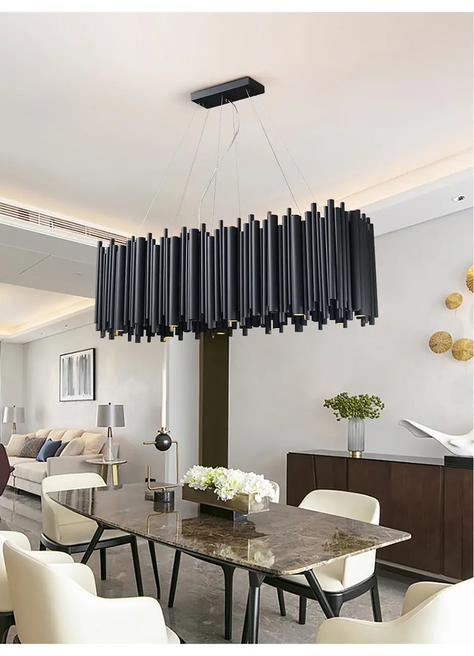 Brushed Stainless Steel Rectangle Chandelier for Dining, Kitchen