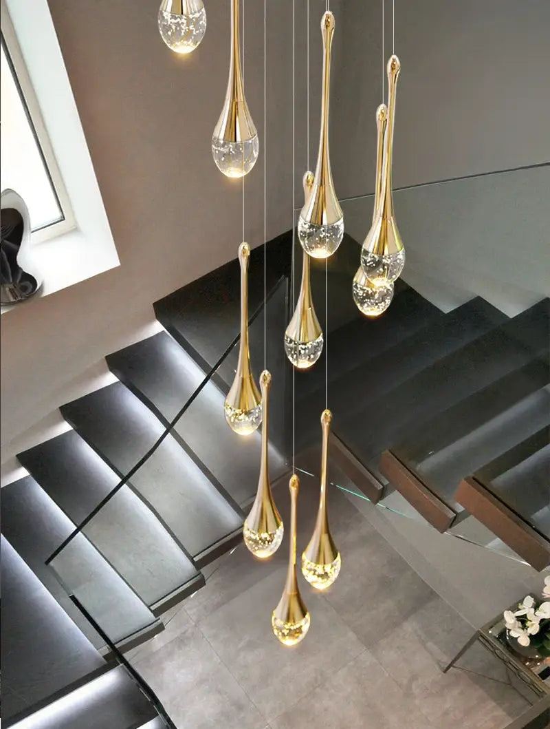 Luxury Water-Drop Spiral Crystal Chandelier for Staircase,Hallway