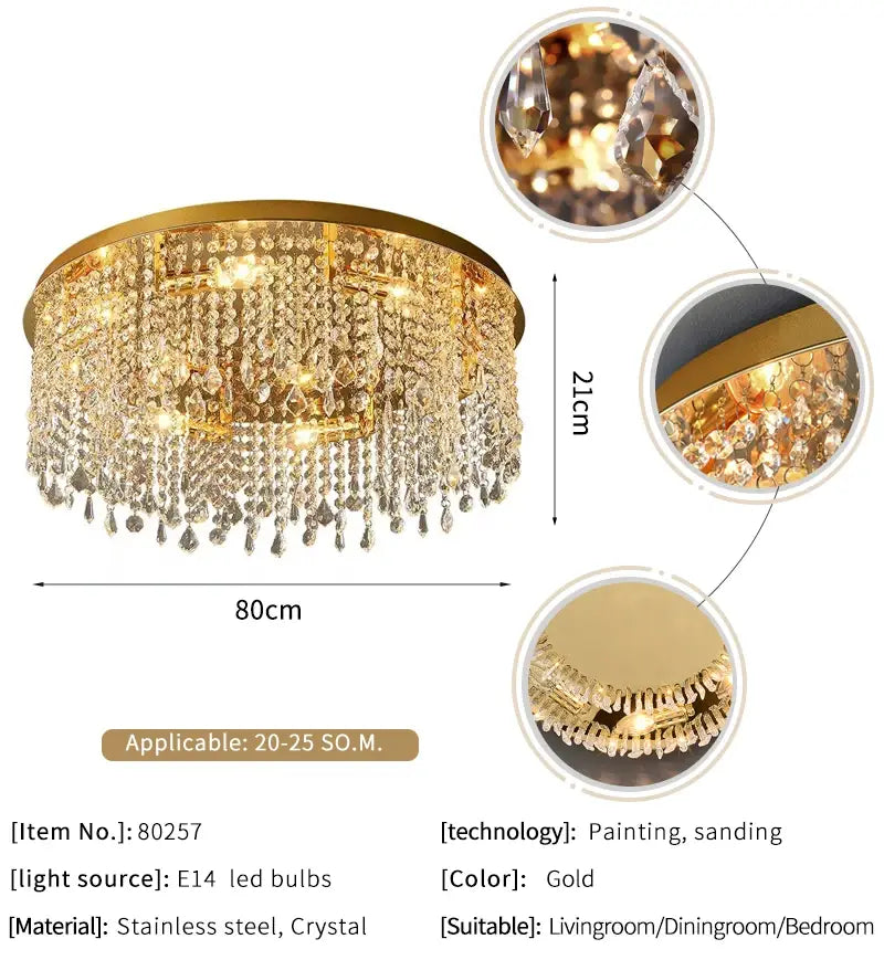 Modern Round Ceiling Crystal Chandelier for Living, Bedroom