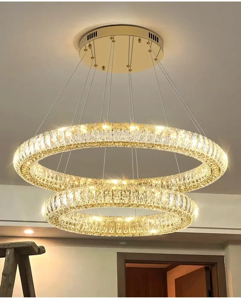 Luxury Ring Hanging Crystal Chandelier for Staircase, Living