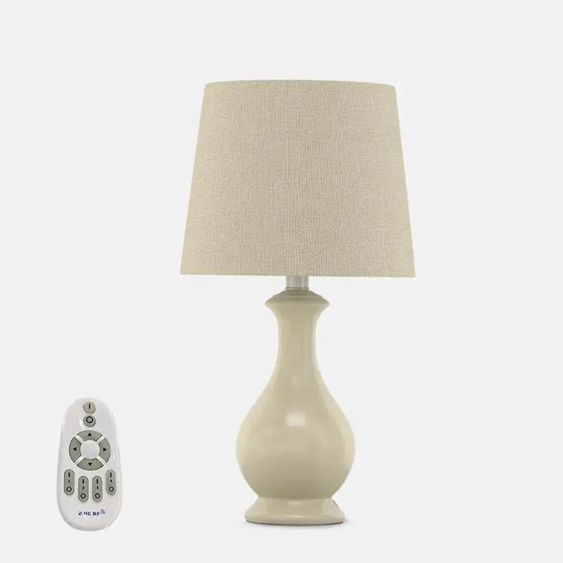 19 Inch White Ceramic Table Lamp with Linen Shade - Lighting > & Floor Lamps