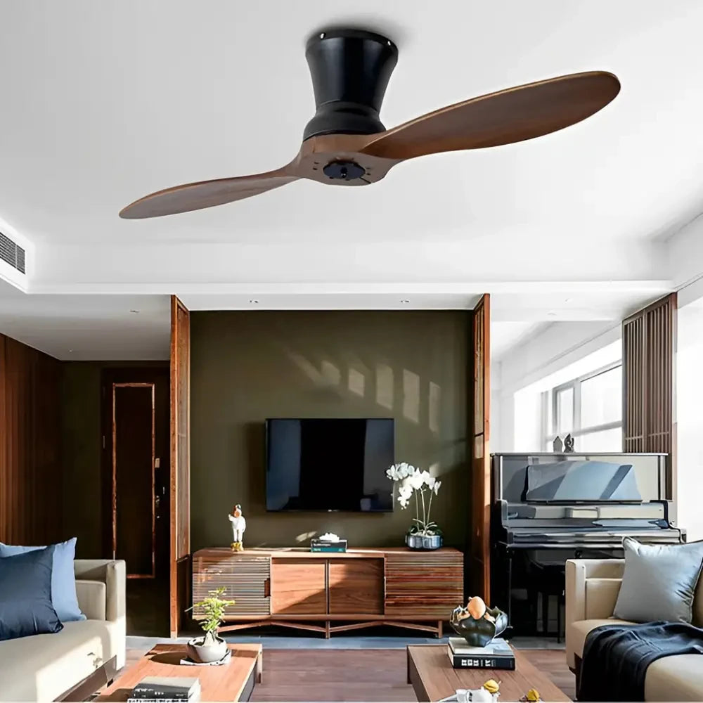 2 Blades Wood LED Ceiling Fan with Remote and Light - Lighting > lights Fans