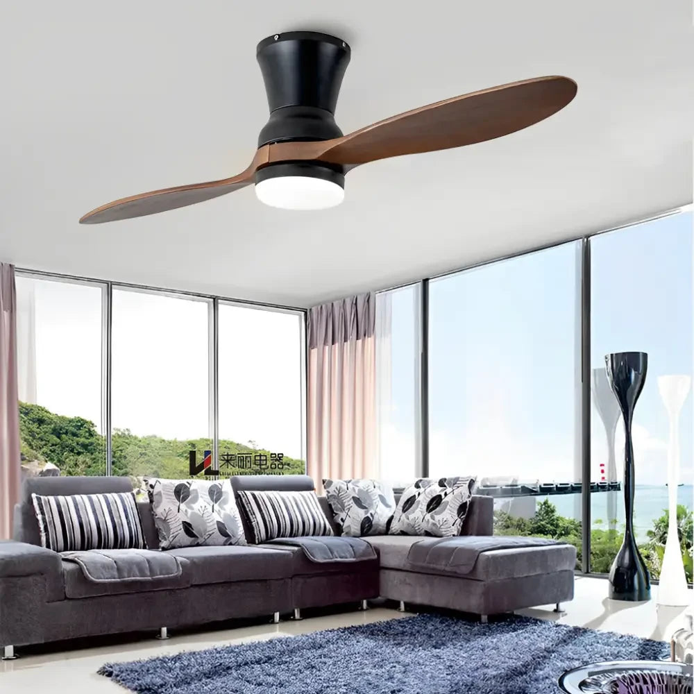 2 Blades Wood LED Ceiling Fan with Remote and Light - With - Lighting > lights Fans