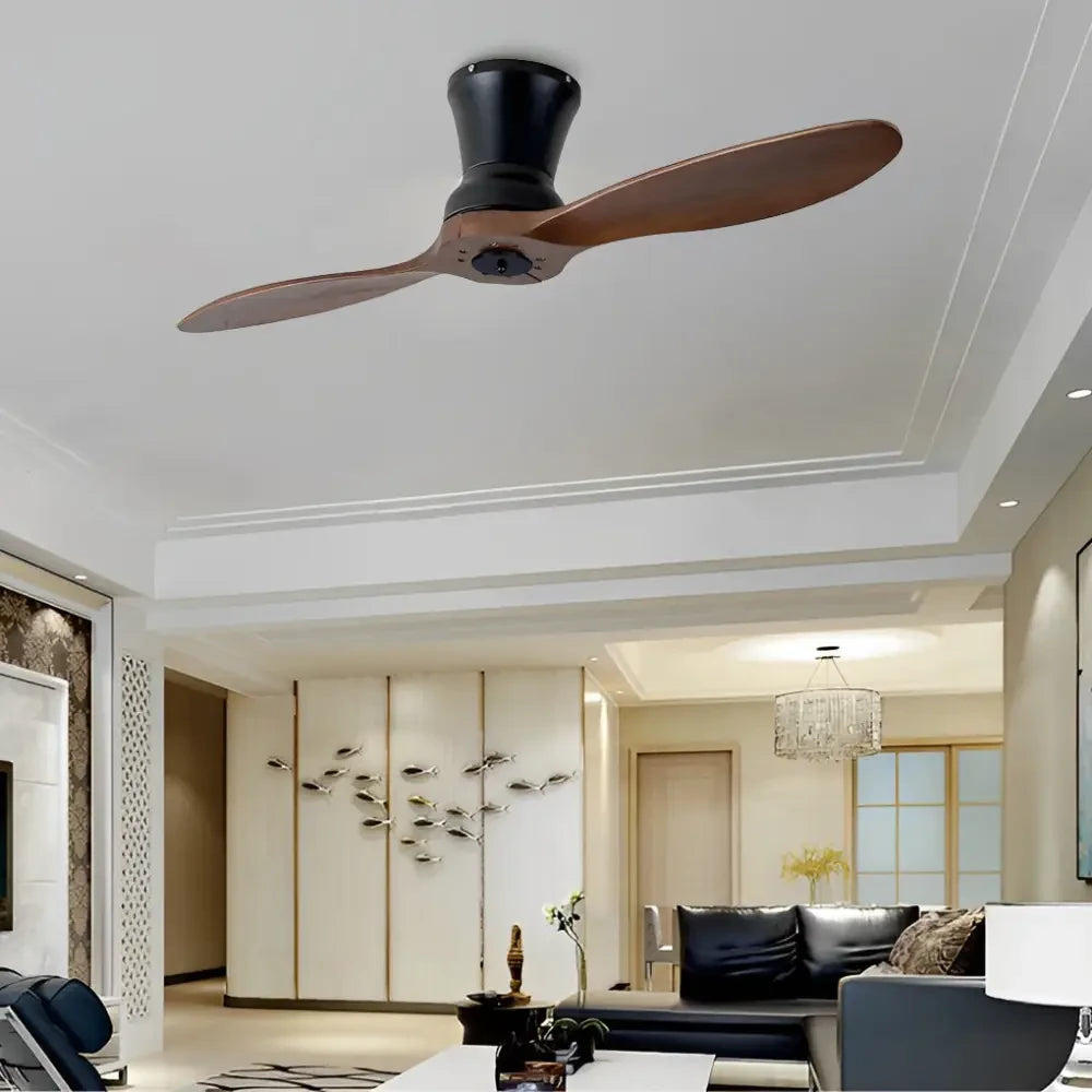 2 Blades Wood LED Ceiling Fan with Remote and Light - Without - Lighting > lights Fans