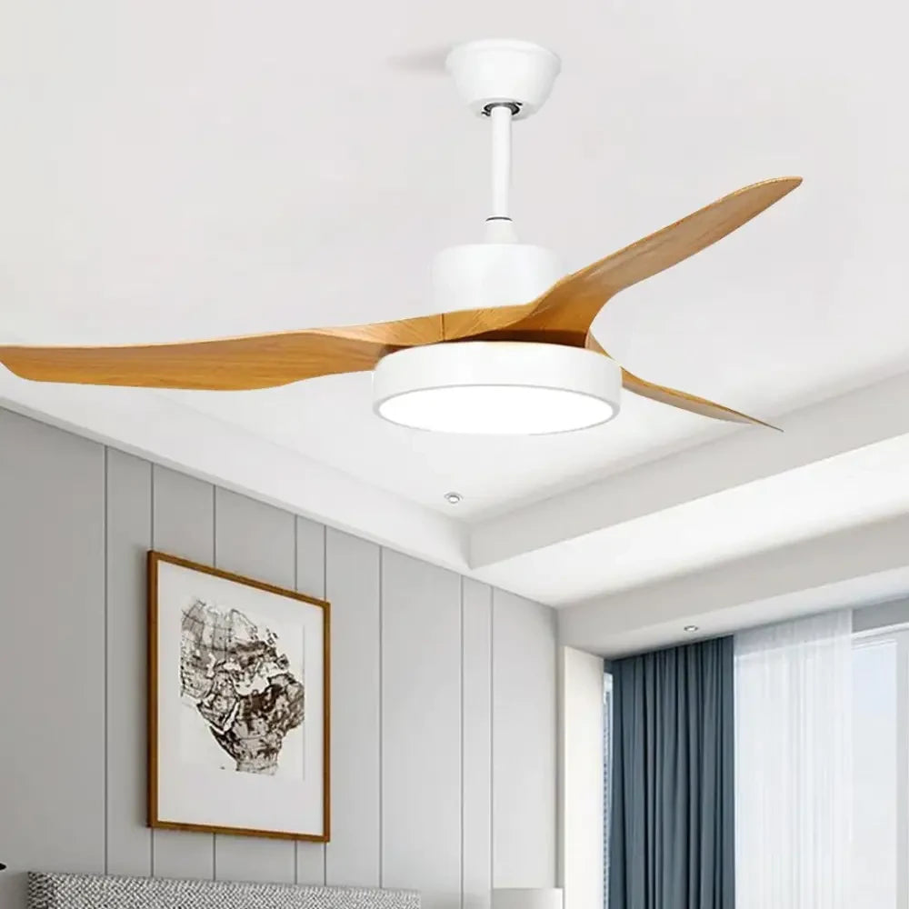 3-Blade Rustic LED Ceiling Fan with Remote - White + Wood - Lighting > lights Fans