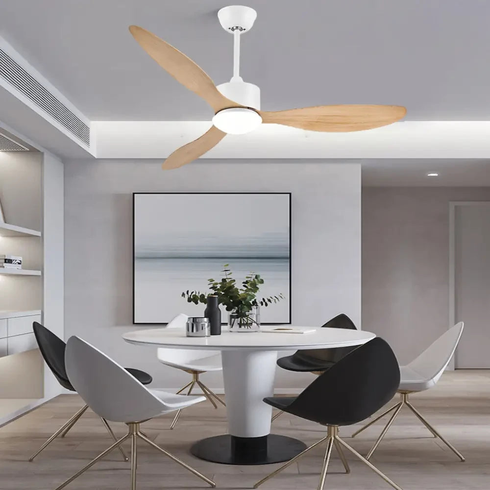 3 Blades LED Dimmable Ceiling Fan with Remote - Hanging / White+Wood Grain - Lighting >