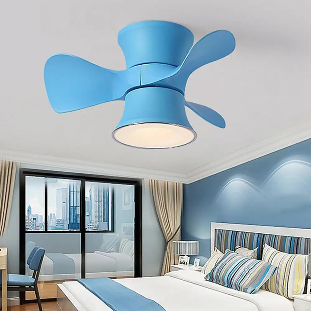 3-Curved Blade LED Flush Mount Ceiling Fan Light - Blue Lighting > lights Fans