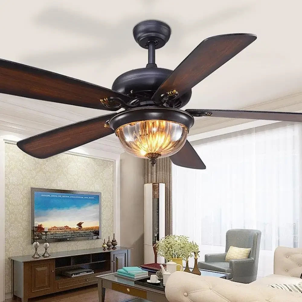 5-blade Farmhouse Ceiling Fan with Lights and Remote - Black - Lighting > lights Fans