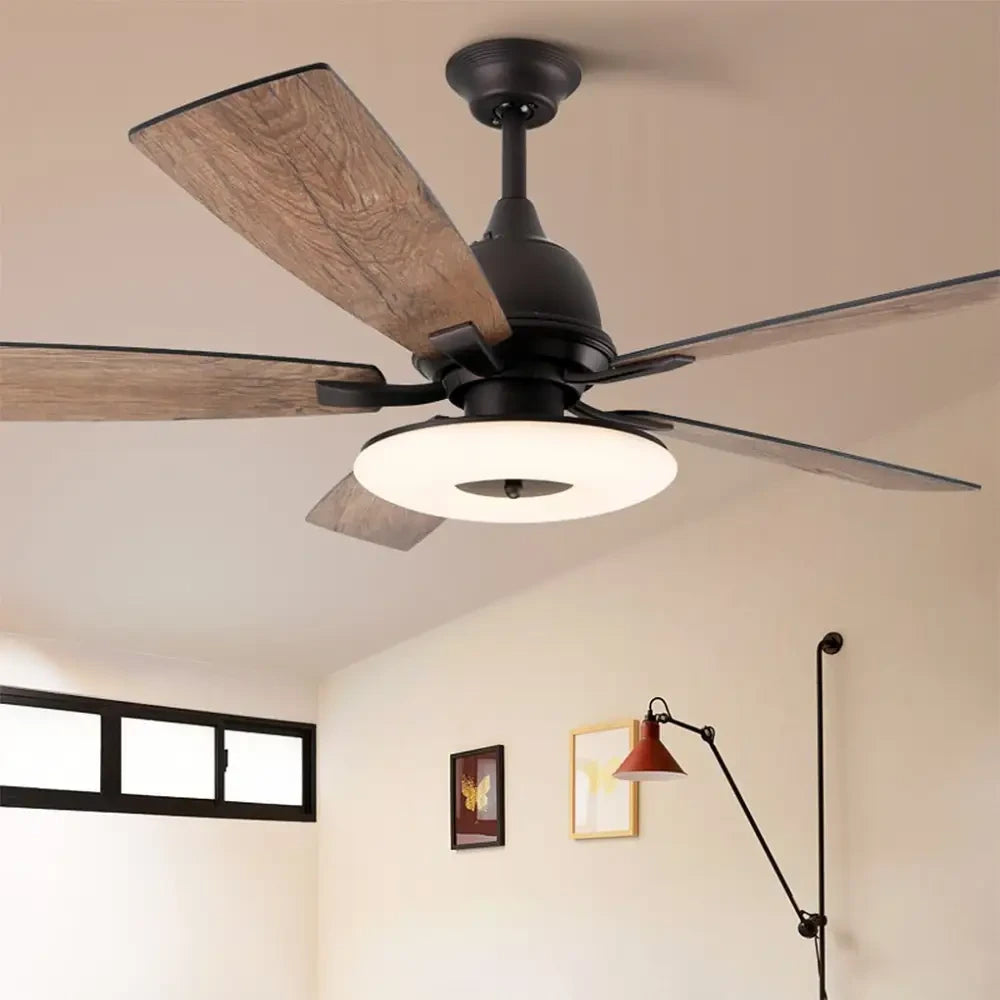 52 Inch LED Nordic Retro Ceiling Fan with Remote - Black - Lighting > lights Fans