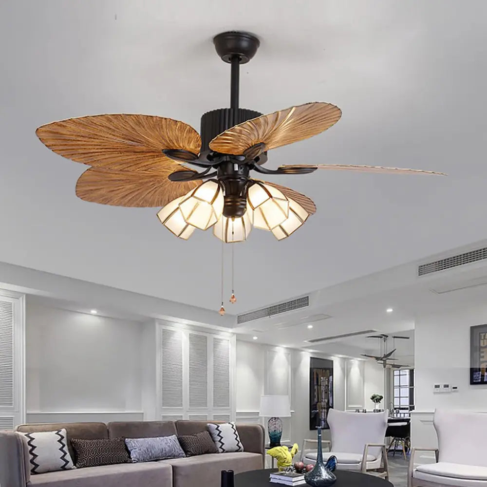 52’’ Leaf Shaped Blades Rustic Inverter Ceiling Fan Light - Lighting > lights Fans