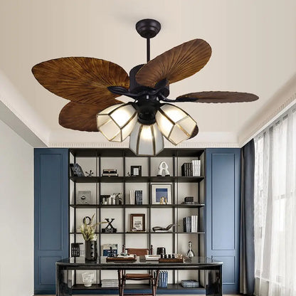 52’’ Leaf Shaped Blades Rustic Inverter Ceiling Fan Light - Copper Lampshade