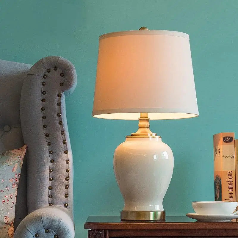 Beige Ceramic Table Lamp with Gold Edge - Lighting > & Floor Lamps