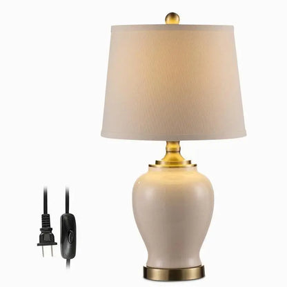 Beige Ceramic Table Lamp with Gold Edge - Lighting > & Floor Lamps