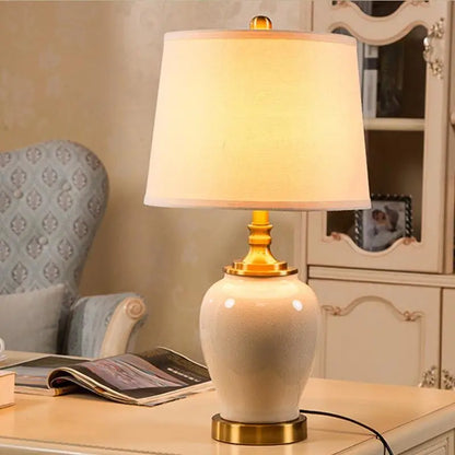 Beige Ceramic Table Lamp with Gold Edge - In-line Lighting > & Floor Lamps