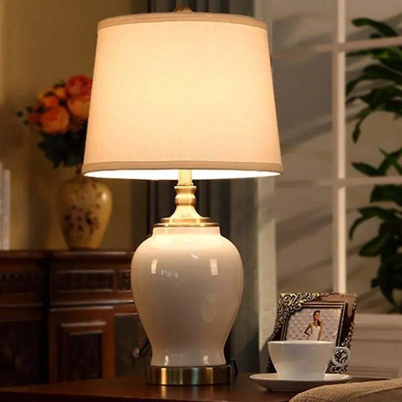 Beige Ceramic Table Lamp with Gold Edge - Remote Control Lighting > & Floor Lamps