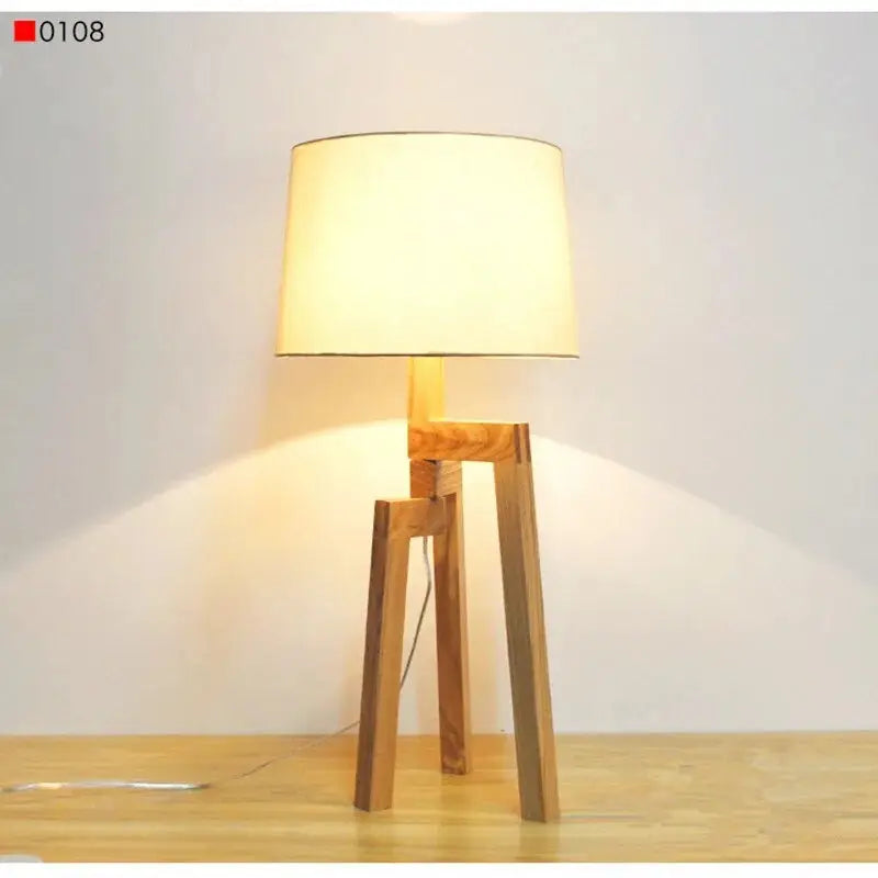 Beige Wooden Tripod Floor Lamp for Bedroom Living Bedside