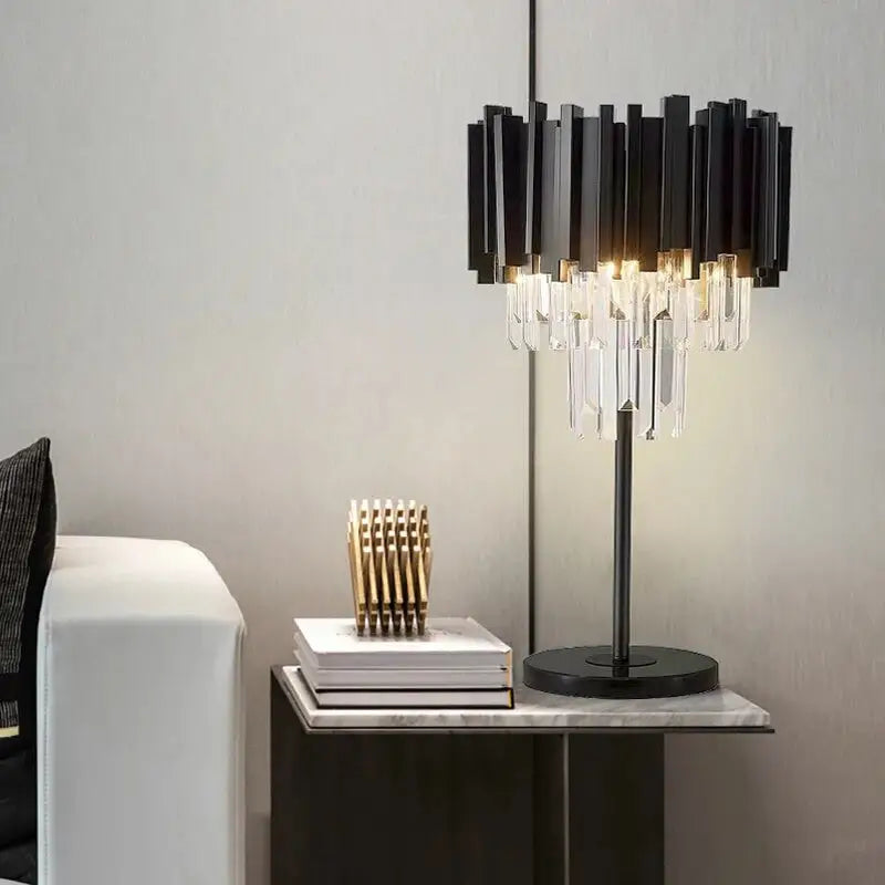 Black Luxury Crystal Table Lamp for Bedroom Living Study