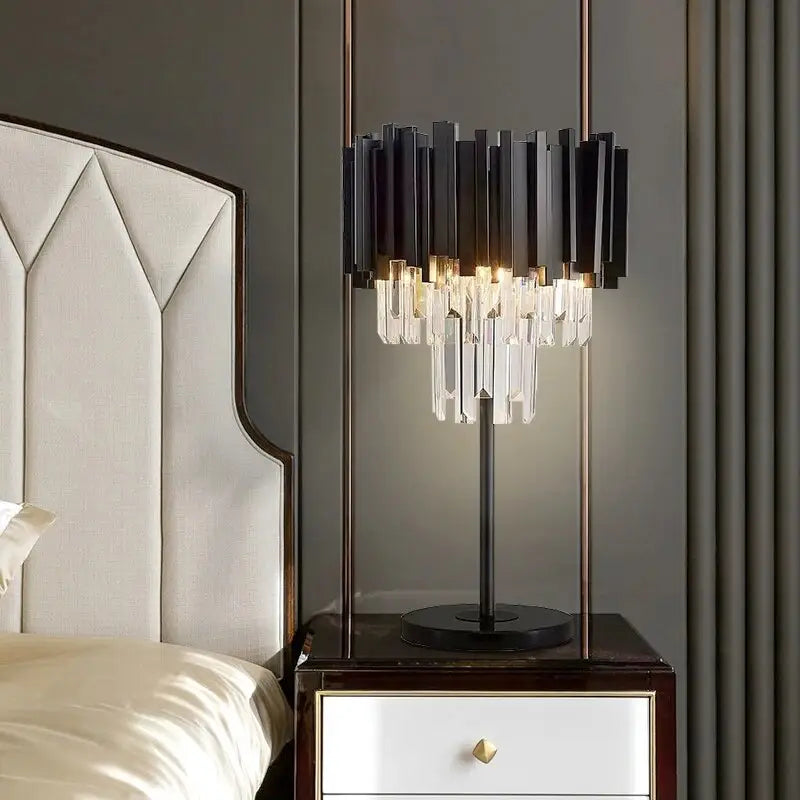 Black Luxury Crystal Table Lamp for Bedroom Living Study