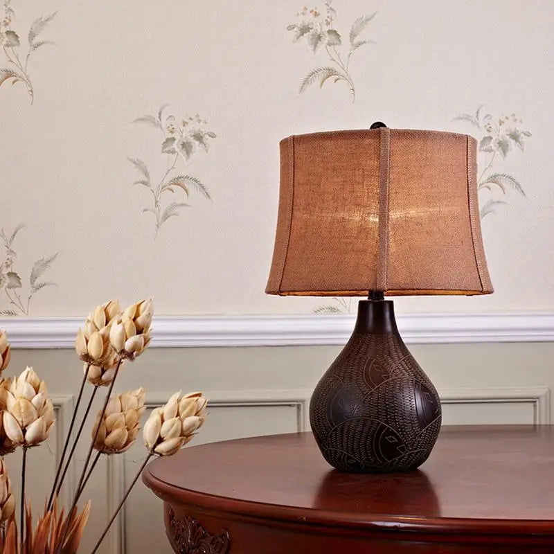 Brown Resin Vintage Textured Vase Table Lamp - 12’’ W x 20’’ H/30.48cm 50.8cm H