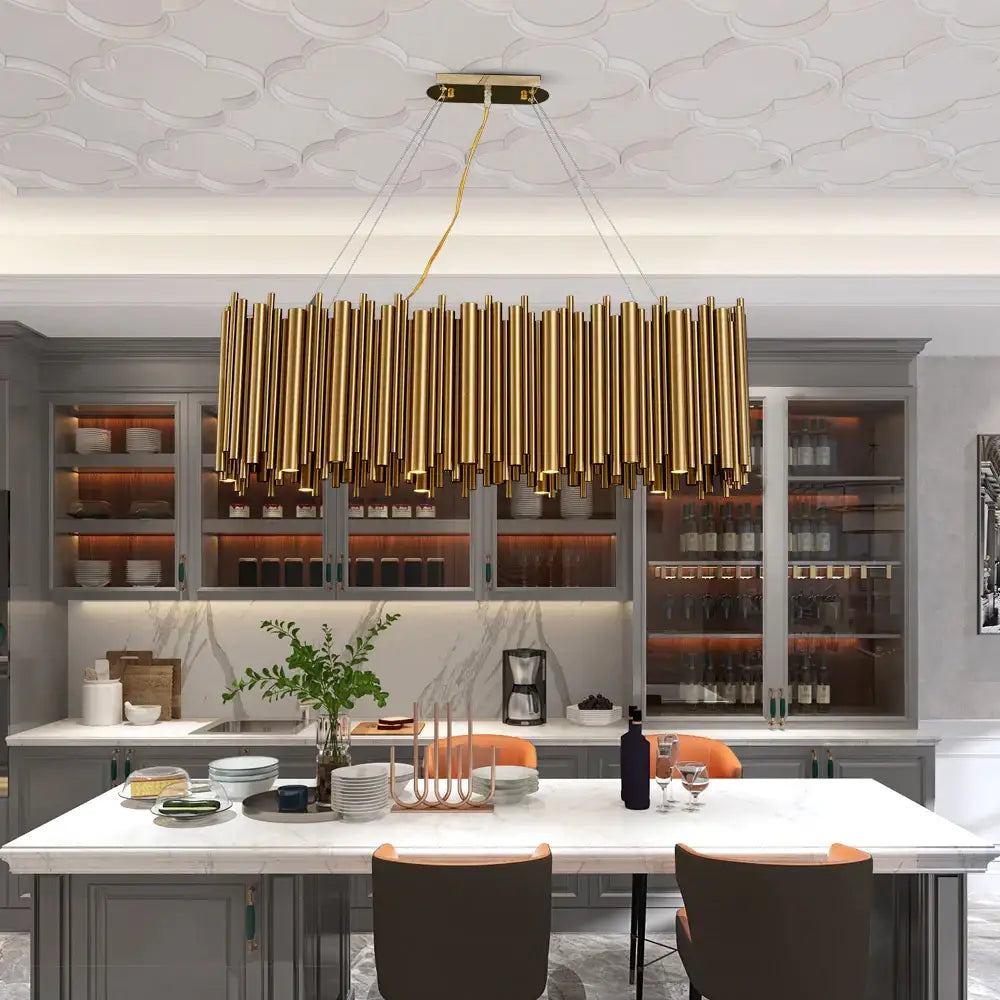 Brushed Stainless Steel Rectangle Chandelier for Dining Kitchen