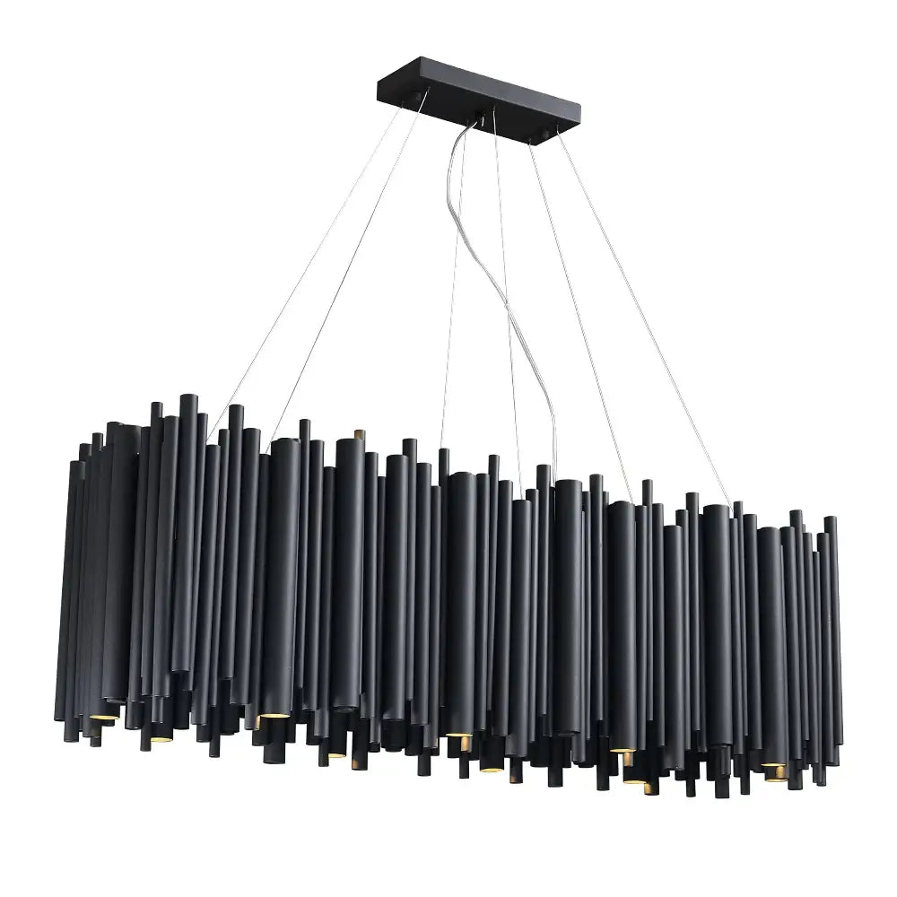 Brushed Stainless Steel Rectangle Chandelier for Dining Kitchen - Black / L80 W30 H35cm