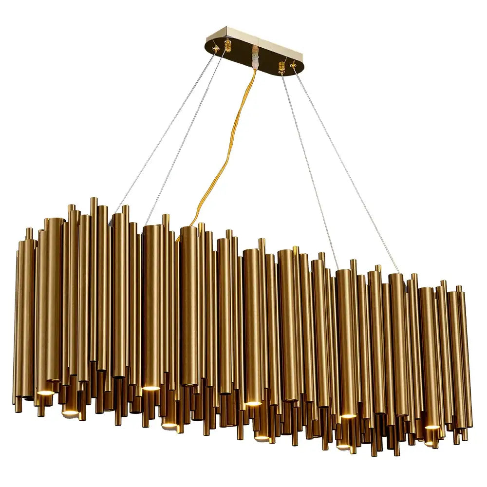 Brushed Stainless Steel Rectangle Chandelier for Dining Kitchen - gold / L80 W30 H35cm