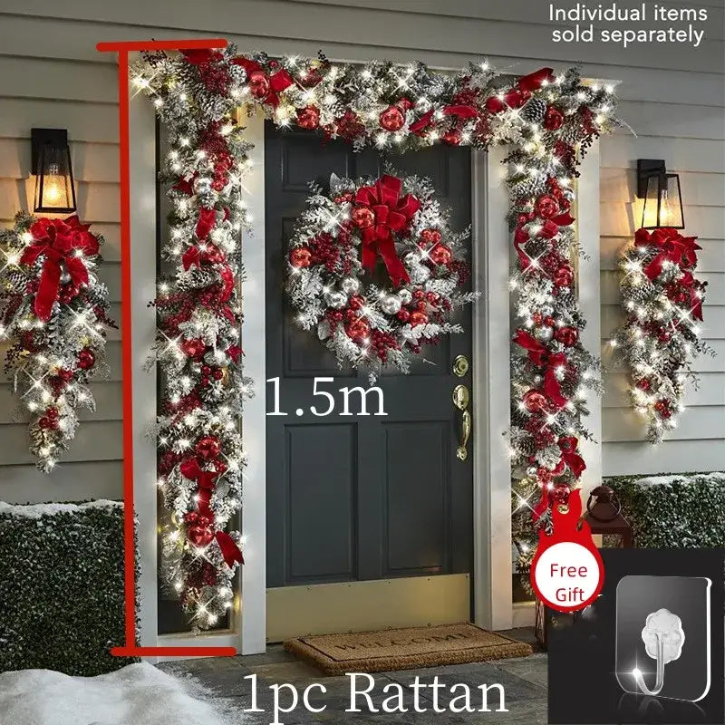 Christmas Wreath Rattan Set - 1.5m / Free Led Light - Home & Garden > Decor Seasonal