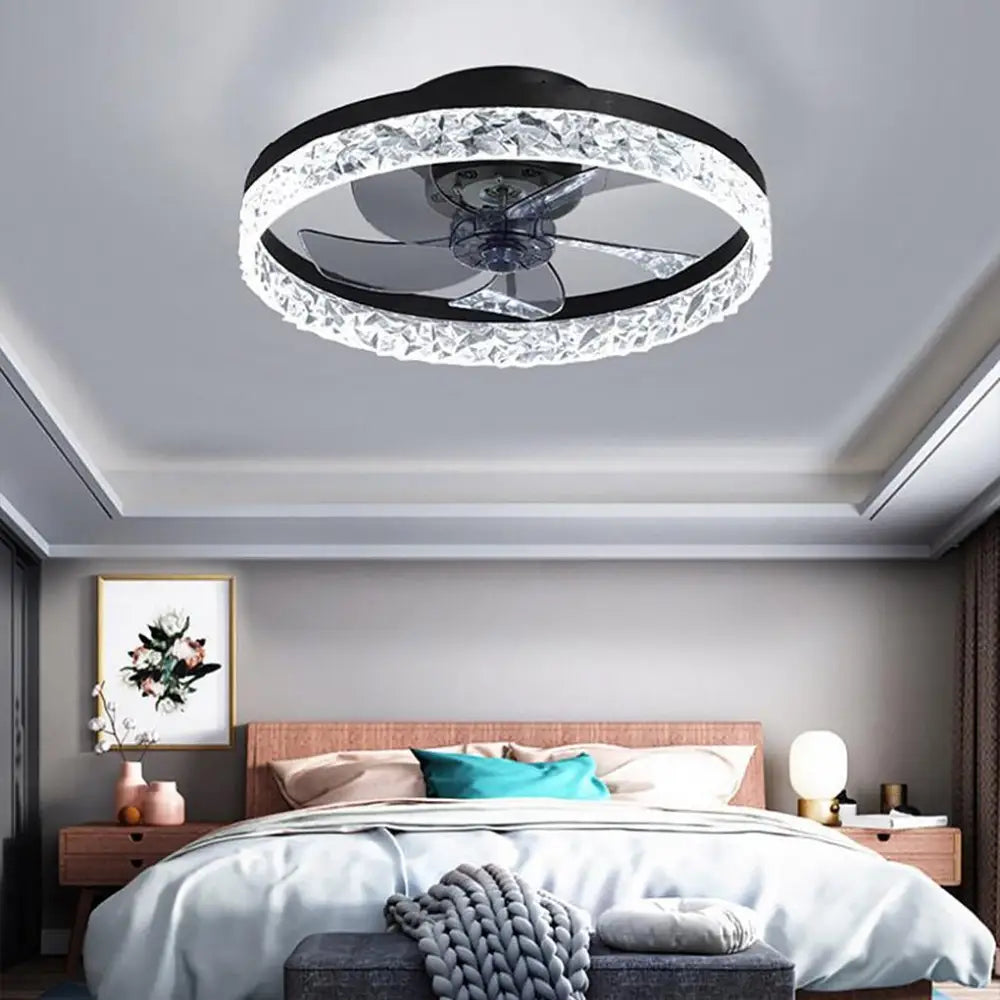 Circular Iron Rustic Ceiling Fan with LED Lights and Remote - Black - Lighting > lights