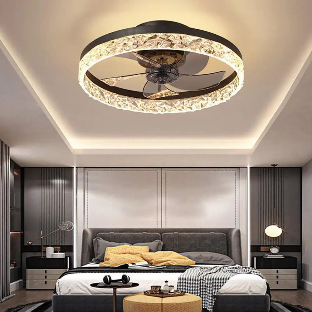 Circular Iron Rustic Ceiling Fan with LED Lights and Remote - Brown - Lighting > lights