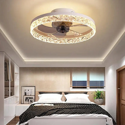 Circular Iron Rustic Ceiling Fan with LED Lights and Remote - White - Lighting > lights