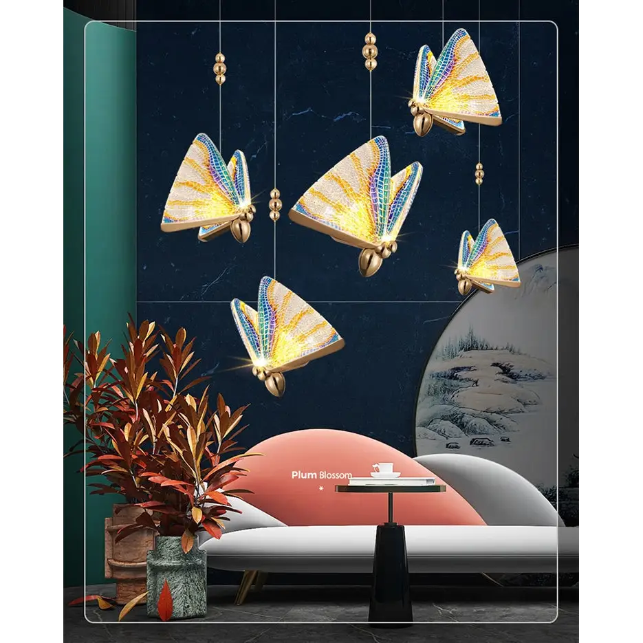 Creative Crystal LED Pendant Light with Hanging Butterflies - Lighting