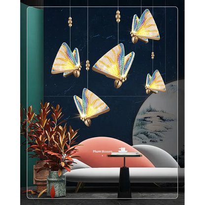 Creative Crystal LED Pendant Light with Hanging Butterflies - Lighting