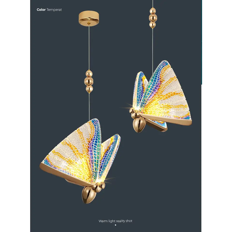 Creative Crystal LED Pendant Light with Hanging Butterflies - Lighting