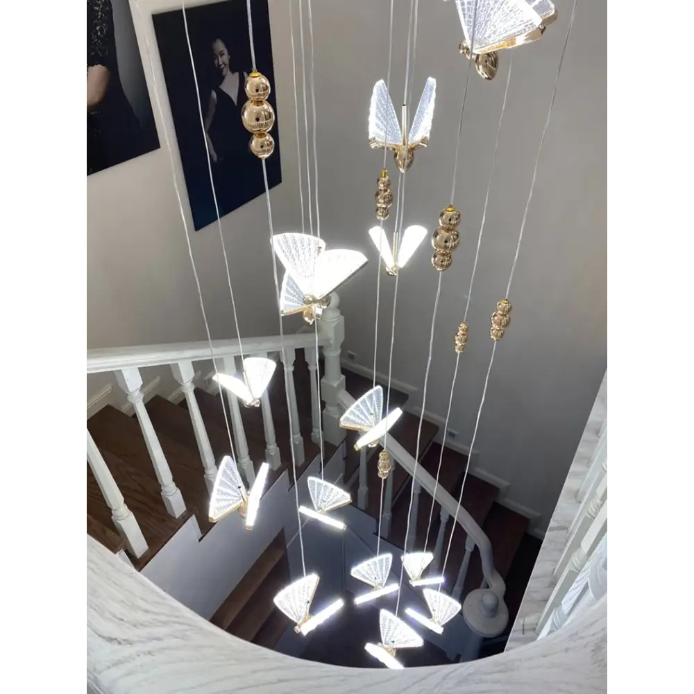 Creative Crystal LED Pendant Light with Hanging Butterflies - Lighting