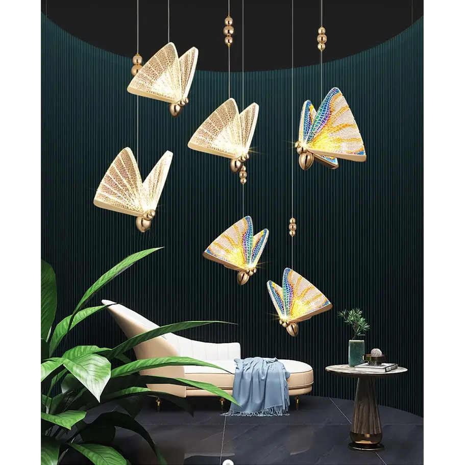 Creative Crystal LED Pendant Light with Hanging Butterflies - Cool / Colorful