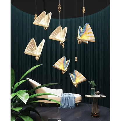 Creative Crystal LED Pendant Light with Hanging Butterflies - Cool / Colorful