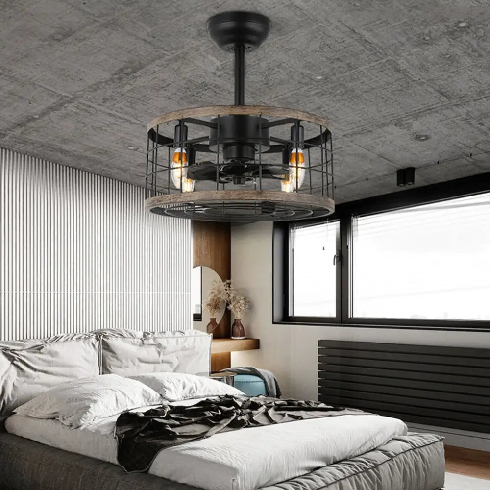 Creative Retro Industrial Fan Chandelier with Cage - Black Home & Garden > Household