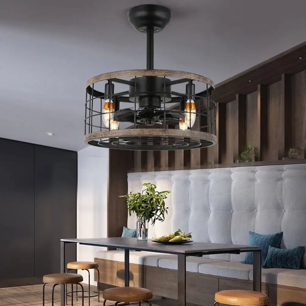 Creative Retro Industrial Fan Chandelier with Cage - Black Home & Garden > Household