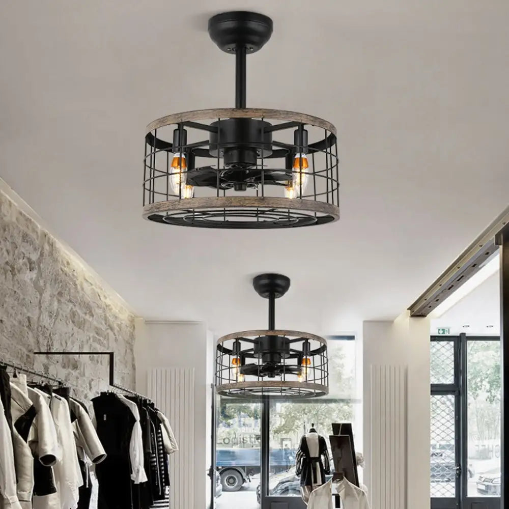 Creative Retro Industrial Fan Chandelier with Cage - Black Home & Garden > Household