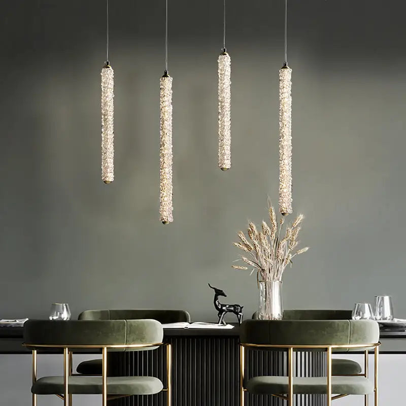 Crystal Pendant Light with Adjustable Strip for Bedroom Dining - Lighting