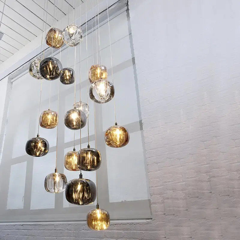 Crystal Staircase Hanging Pendant Lamp for Living Dining - 12 Lights / Warm light