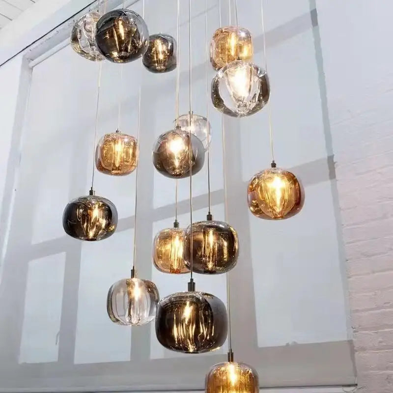 Crystal Staircase Hanging Pendant Lamp for Living Dining - 18 Lights / Warm light