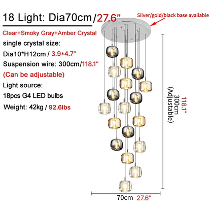 Crystal Staircase Hanging Pendant Lamp for Living Dining - Lighting