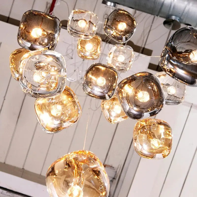 Crystal Staircase Hanging Pendant Lamp for Living Dining - 8 Lights / Warm light