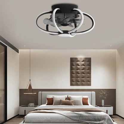 Flower Intelligent Dimmable LED Ceiling Fan Light - Black - Lighting > lights Fans