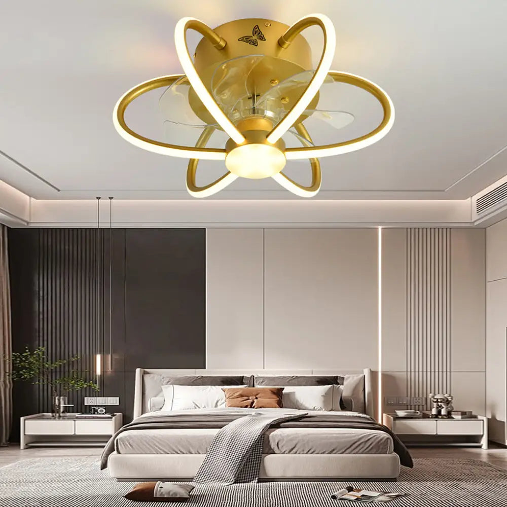 Flower Intelligent Dimmable LED Ceiling Fan Light - Gold - Lighting > lights Fans