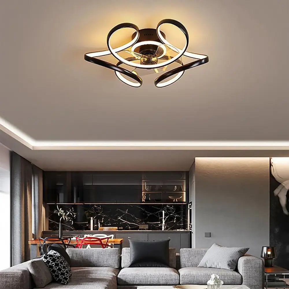 Flower Shaped Ceiling Fan with Remote Chandelier Light - Black Lighting > lights Fans